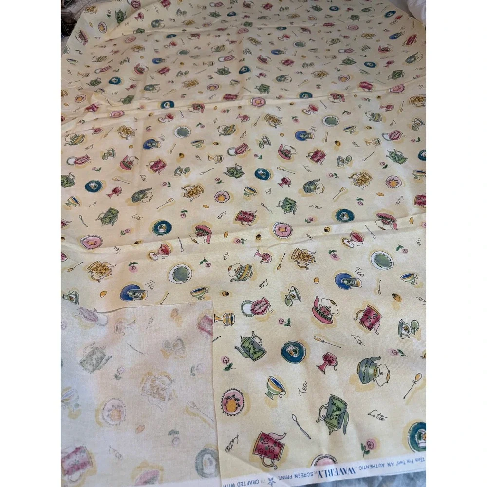 VTG new Waverly Tea Coffee Latte Fabric 1.9 yards‎ Yellow Cotton 45